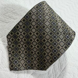 Louis Roth Mens 100% Silk‎ Tie Geometric Pattern Khaki Black Silver New
